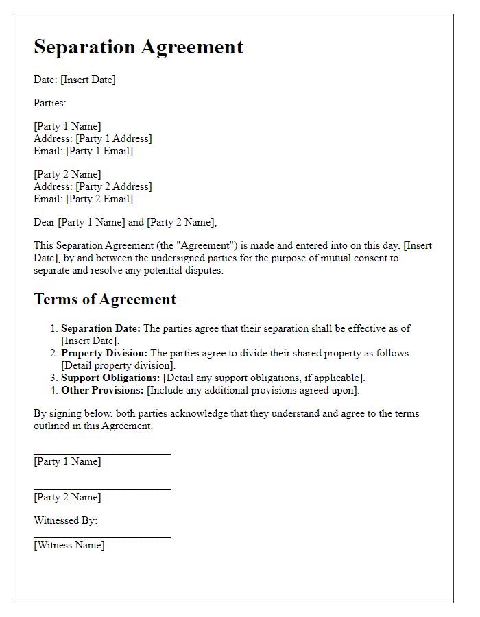 Letter template of separation agreement for mutual consent