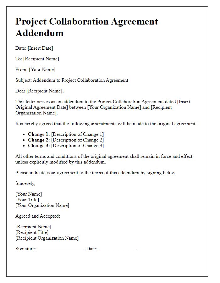 Letter template of project collaboration agreement addendum