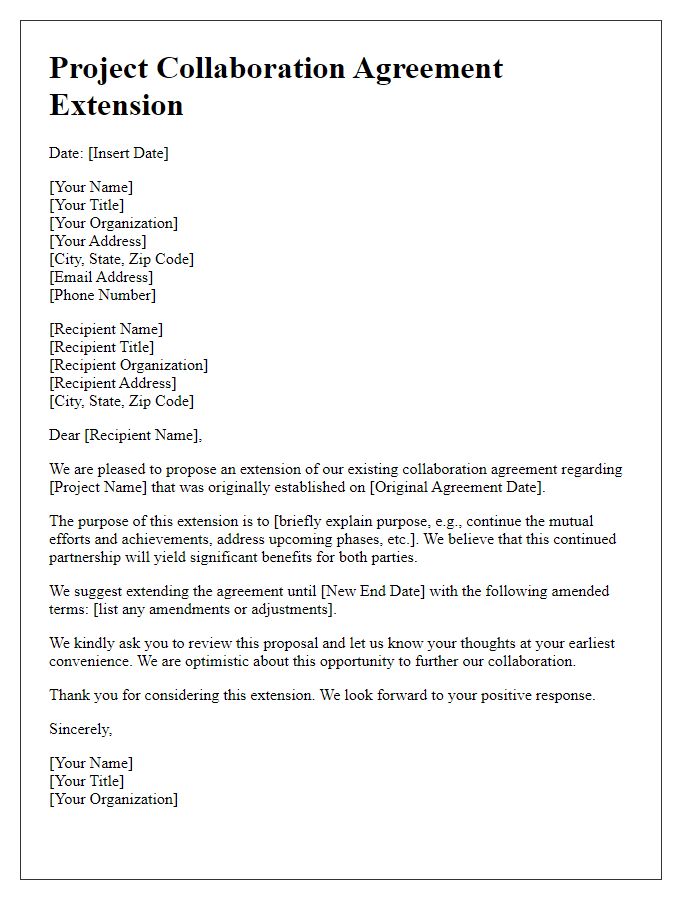 Letter template of project collaboration agreement extension