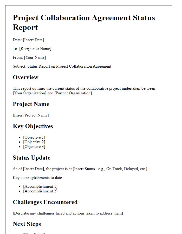 Letter template of project collaboration agreement status report