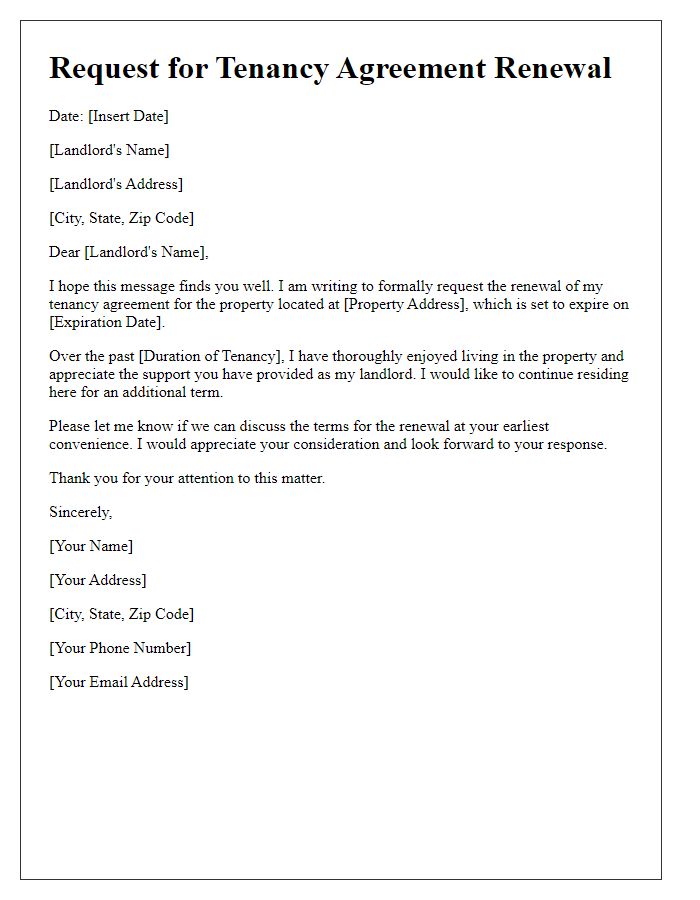 Letter template of tenancy agreement renewal request for a fixed-term lease.