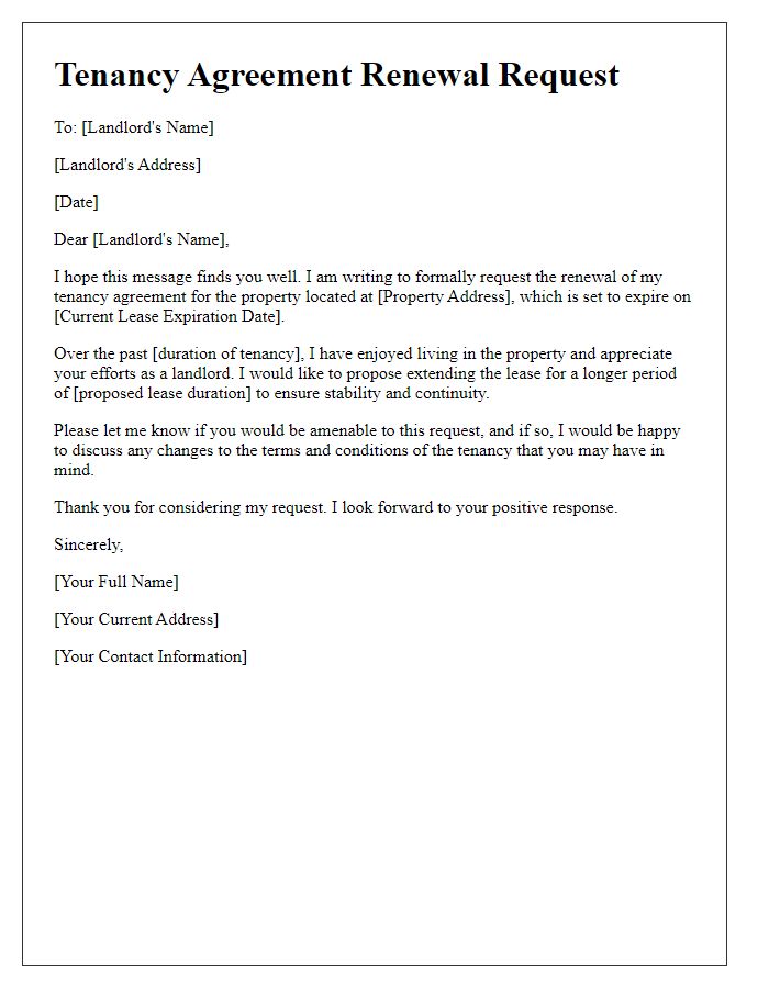 Letter template of tenancy agreement renewal request with a proposal for a longer lease.