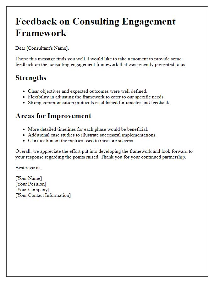 Letter template of feedback on consulting engagement framework