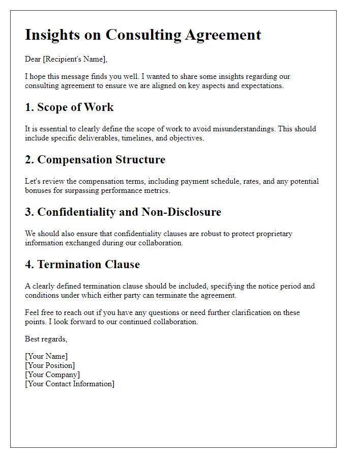 Letter template of insights on consulting agreement