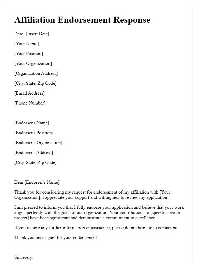 Letter template of affiliation endorsement response