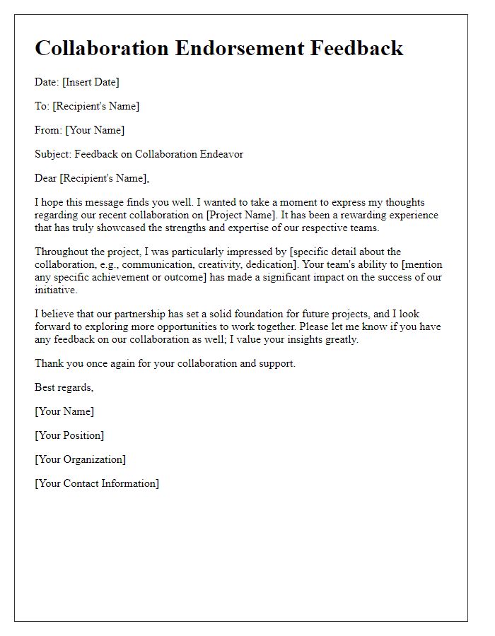 Letter template of collaboration endorsement feedback