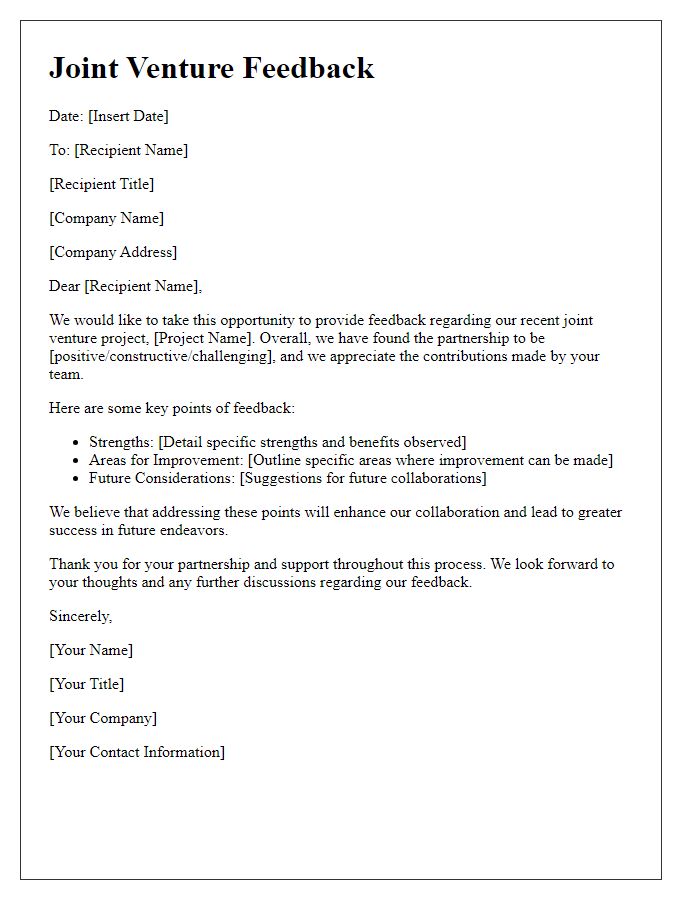 Letter template of joint venture feedback