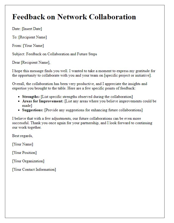 Letter template of network collaboration feedback