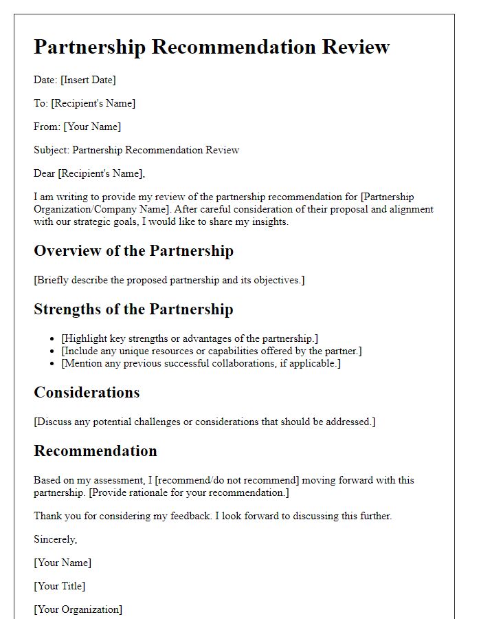 Letter template of partnership recommendation review