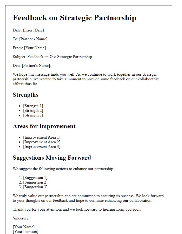 Letter template of strategic partnership feedback