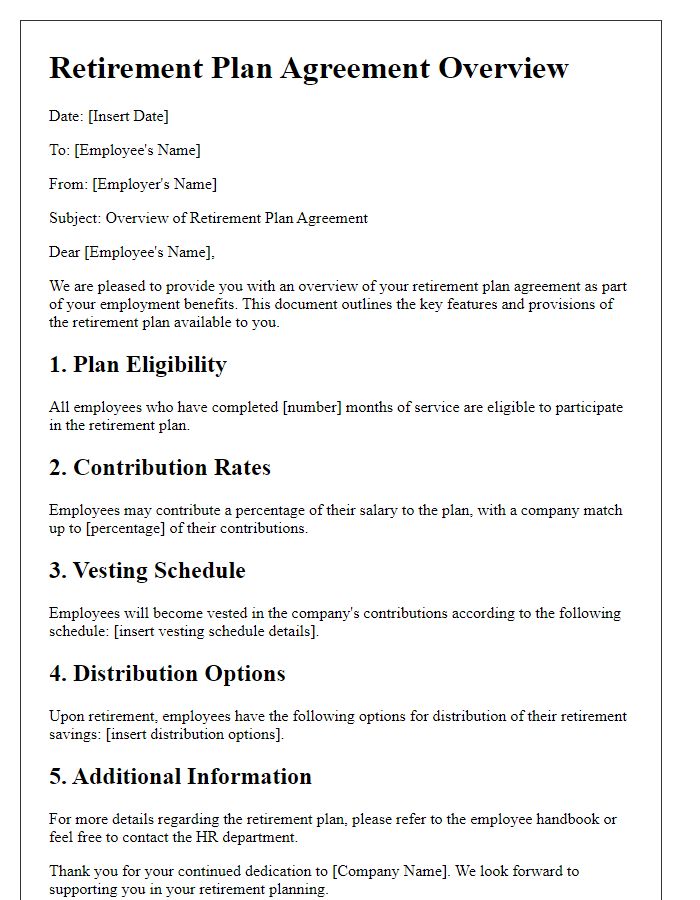 Letter template of retirement plan agreement overview