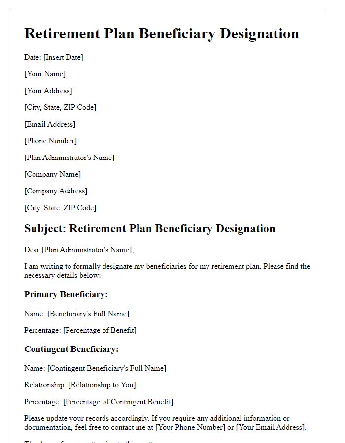 Letter template of retirement plan beneficiary designation