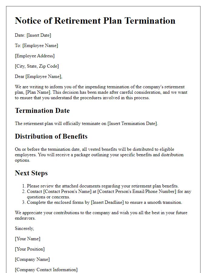 Letter template of retirement plan termination procedures