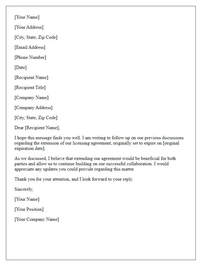 Letter template of follow-up on licensing agreement extension
