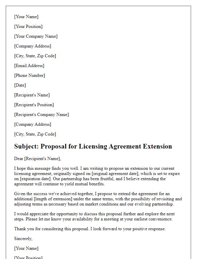 Letter template of proposal for licensing agreement extension