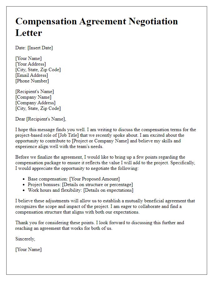 Letter template of compensation agreement negotiation for project-based roles