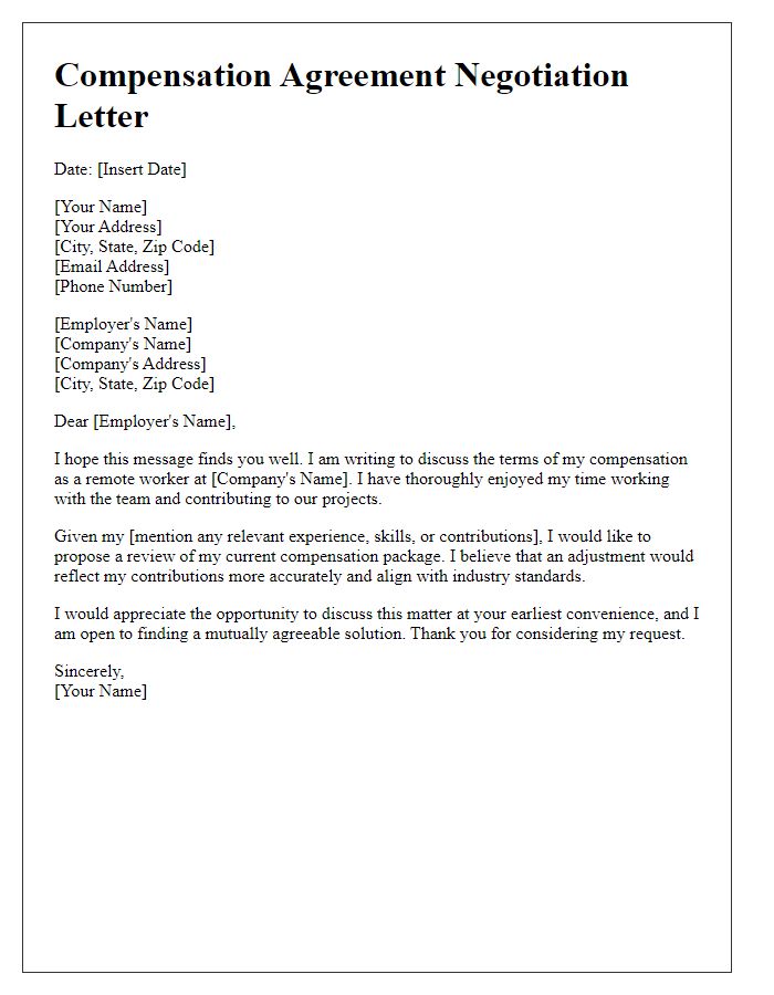 Letter template of compensation agreement negotiation for remote workers