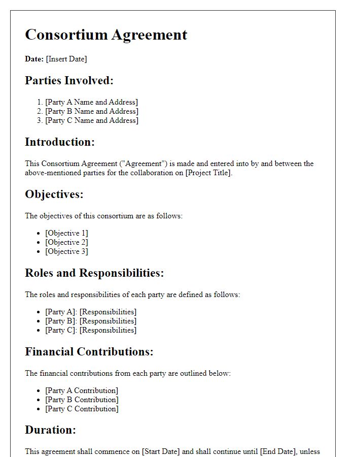 Letter template of consortium agreement details