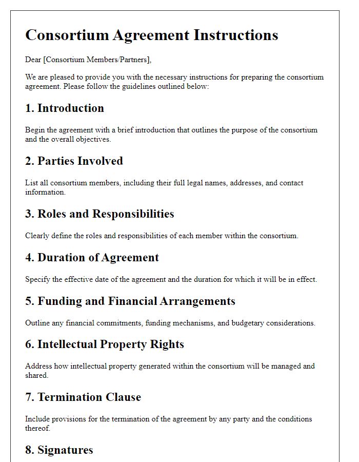 Letter template of consortium agreement instructions