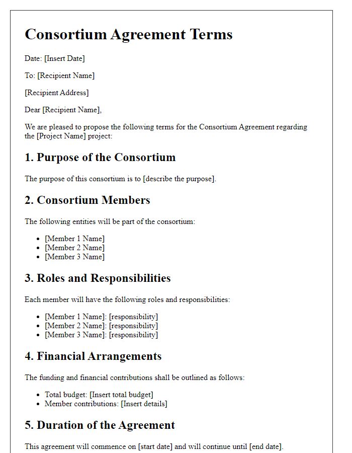 Letter template of consortium agreement terms