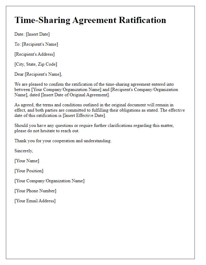 Letter template of time-sharing agreement ratification