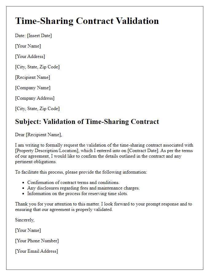 Letter template of time-sharing contract validation