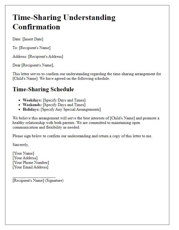 Letter template of time-sharing understanding confirmation