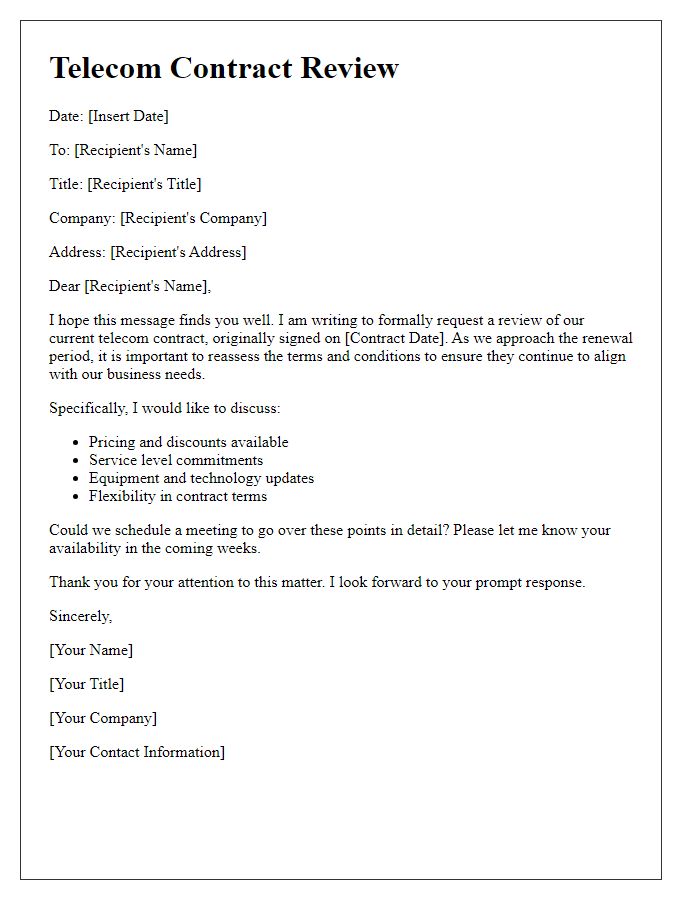 Letter template of telecom contract review