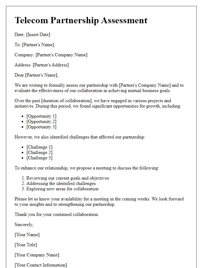 Letter template of telecom partnership assessment