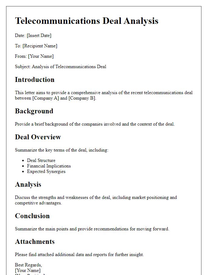 Letter template of telecommunications deal analysis