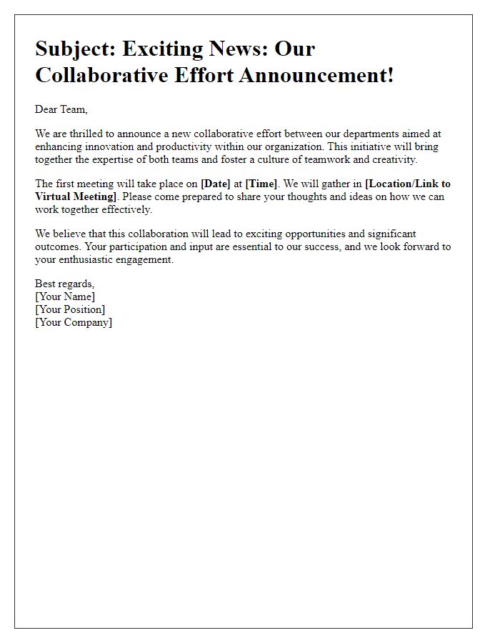 Letter template of communication regarding collaborative effort announcement.