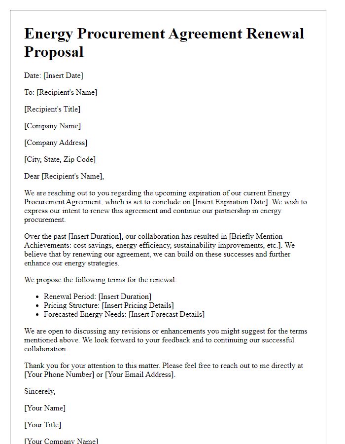 Letter template of Energy Procurement Agreement Renewal Proposal