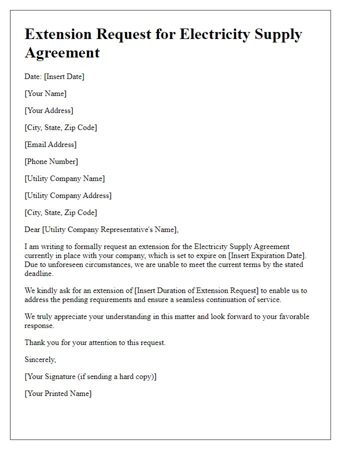 Letter template of Extension Request for Electricity Supply Agreement