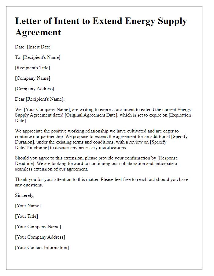 Letter template of Intent to Extend Energy Supply Agreement