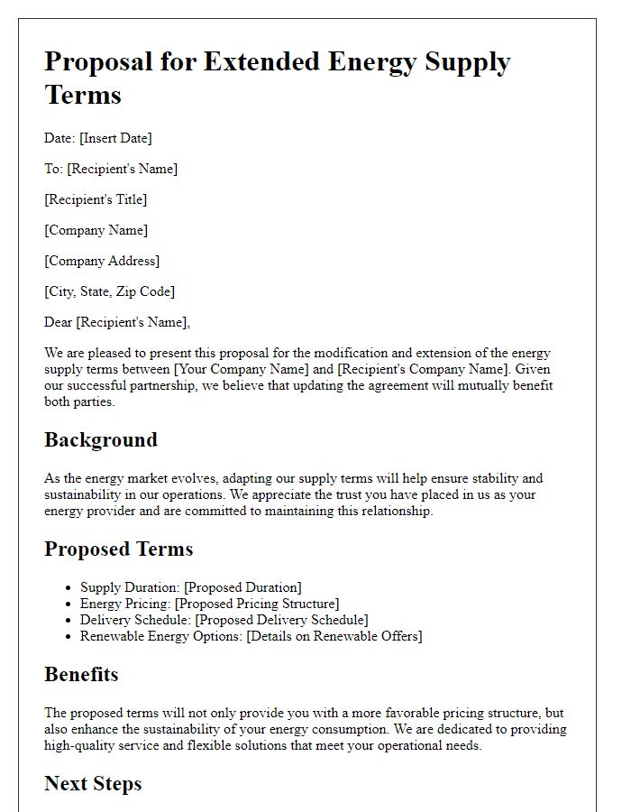 Letter template of Proposal for Extended Energy Supply Terms