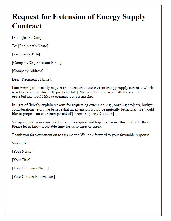 Letter template of Request for Extension of Energy Supply Contract