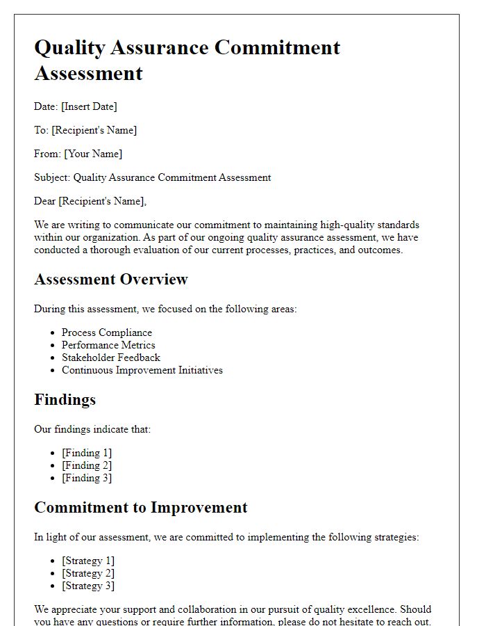 Letter template of quality assurance commitment assessment