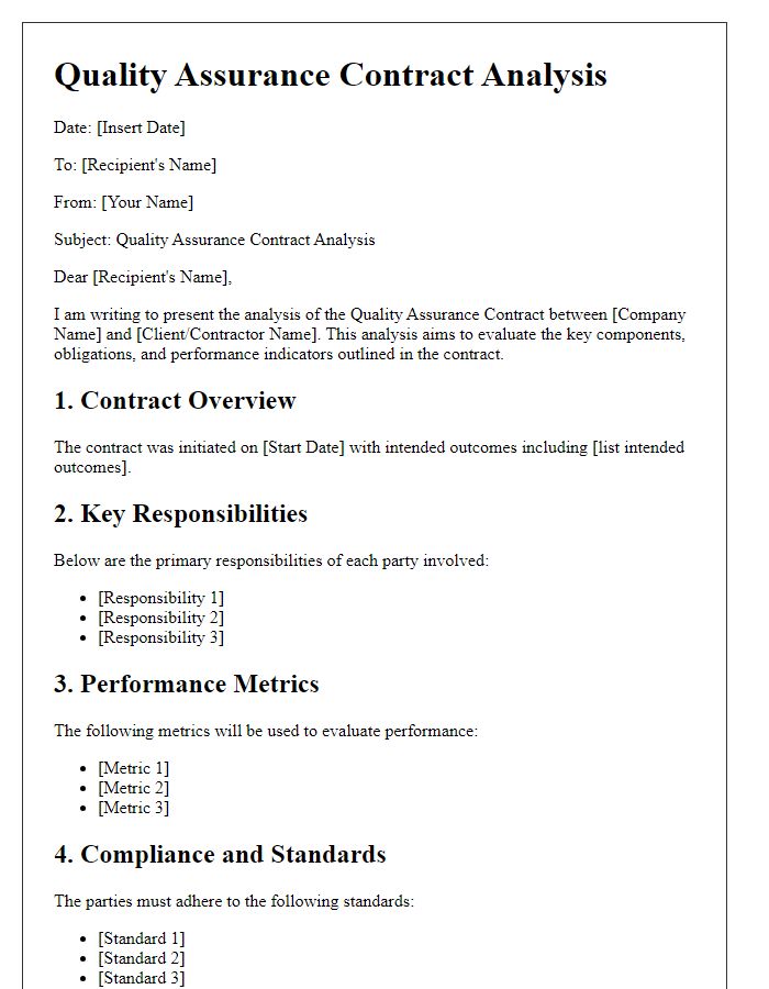 Letter template of quality assurance contract analysis