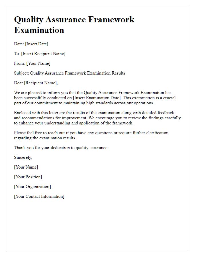 Letter template of quality assurance framework examination