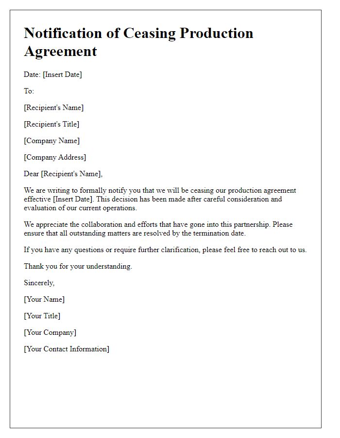 Letter template of notification for ceasing production agreement