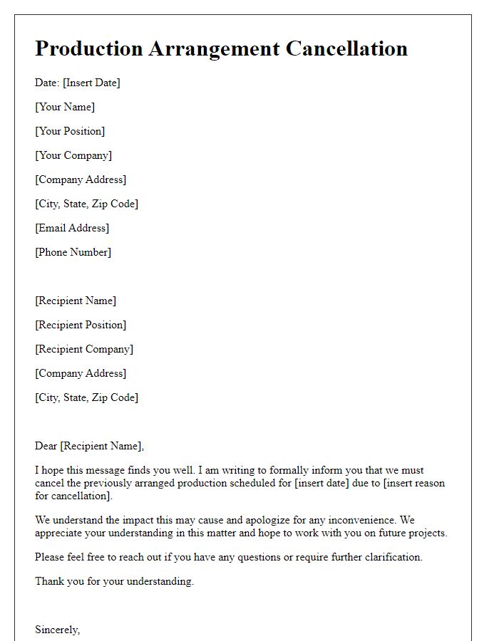 Letter template of production arrangement cancellation