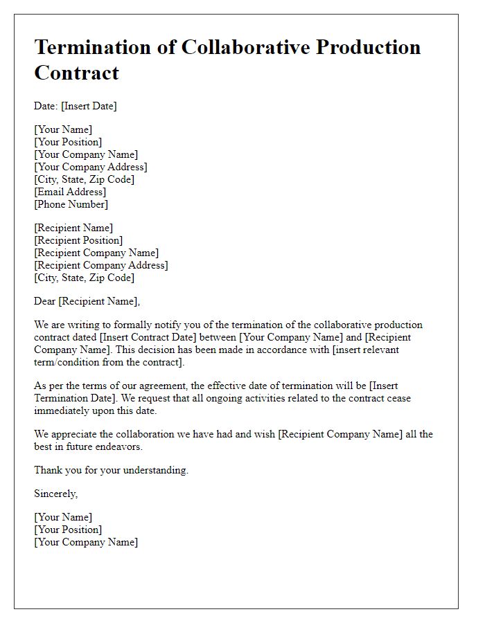 Letter template of termination of collaborative production contract