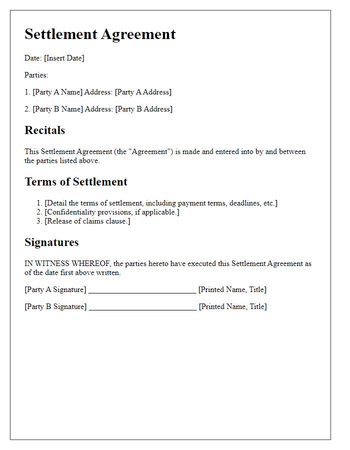 Letter template of drafted settlement agreement