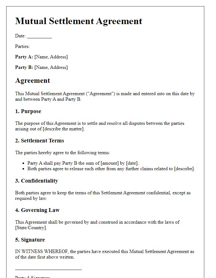 Letter template of mutual settlement agreement