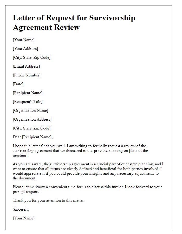 Letter template of request for survivorship agreement review