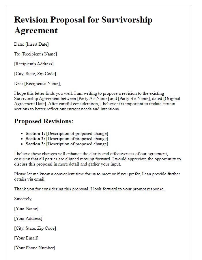 Letter template of survivorship agreement revision proposal