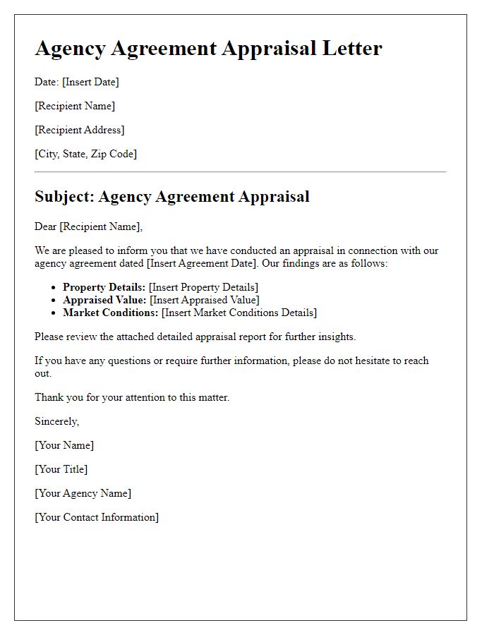 Letter template of agency agreement appraisal