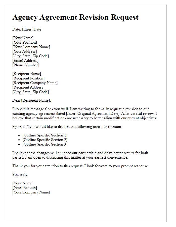 Letter template of agency agreement revision request