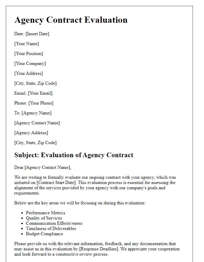 Letter template of agency contract evaluation