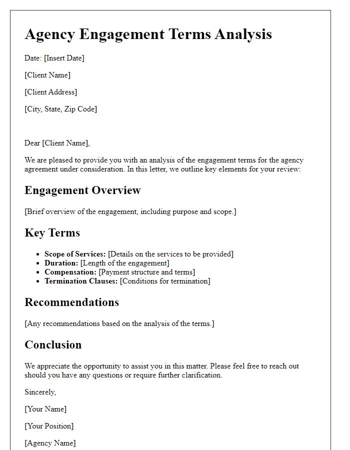 Letter template of agency engagement terms analysis